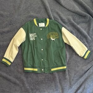 Zara Green and Cream Athletic-Style Jacket with Yellow Trim boys size 6